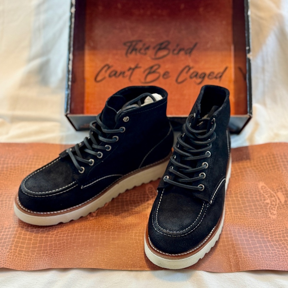 Men's Black Suede Boots with White Sole